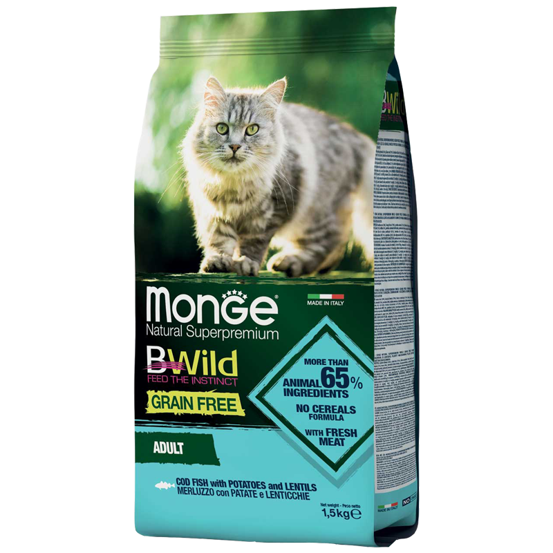 CAT MONGE BWILD G.FREE 1.5KG MERLUZZO/PAT/LENTICCH