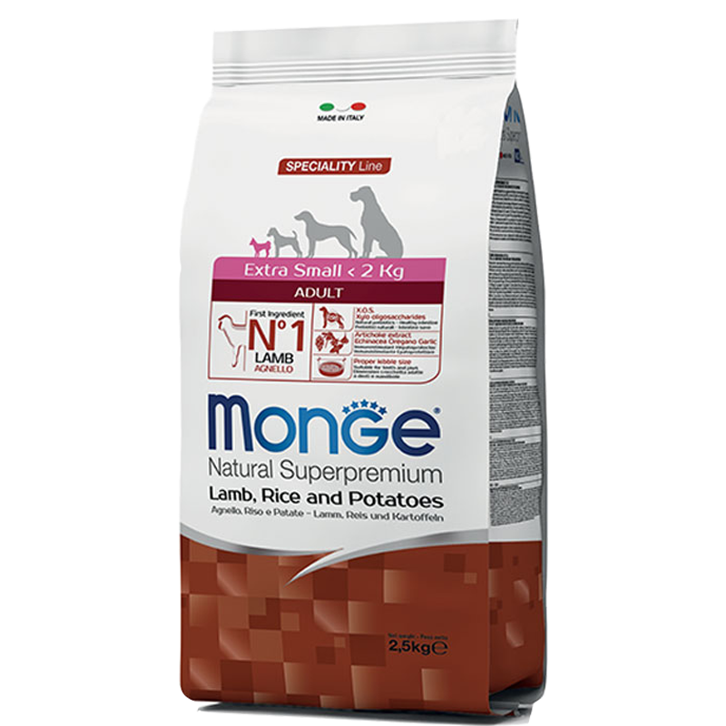 DOG MONGE ADULT 2.5KG EXTRA SMALL AGNELLO RISO PAT