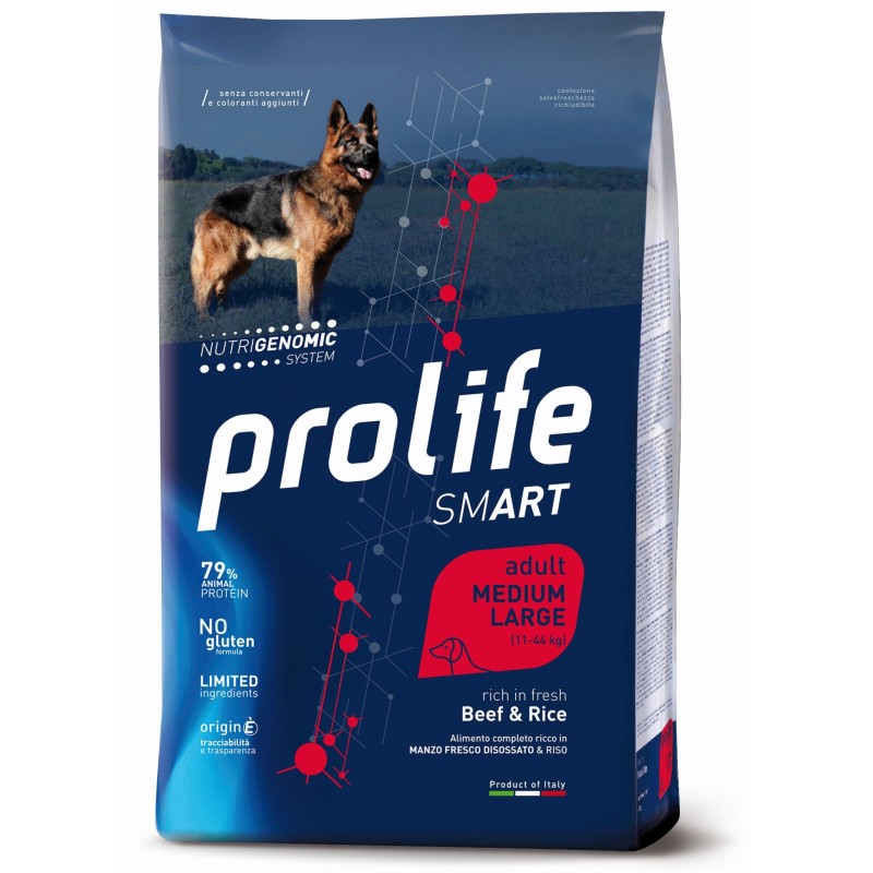 DOG PROLIFE SMART ADULT MED/LARGE MANZO RISO 12KG